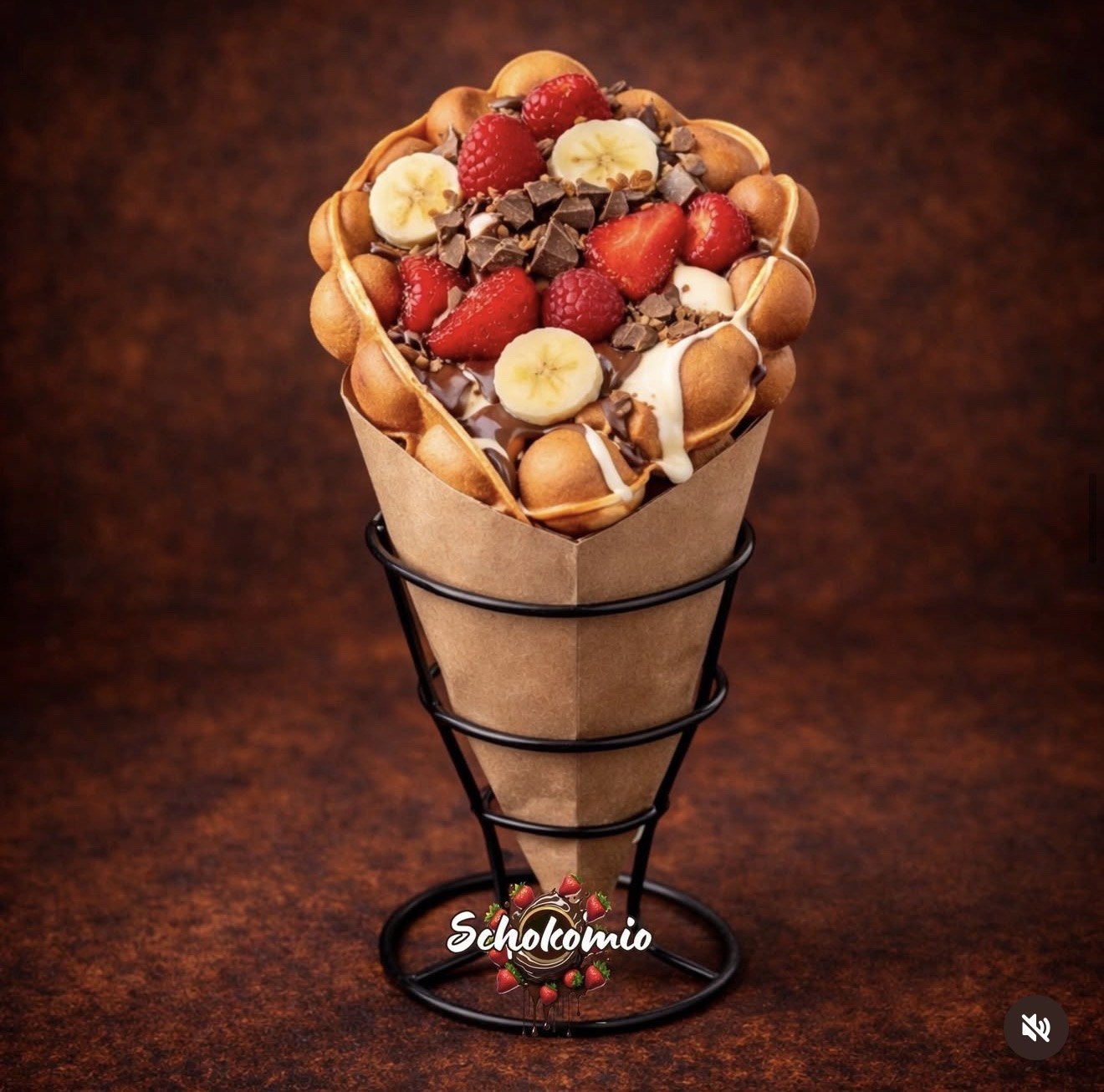 Bubble Waffle mit Früchten und Schokolade